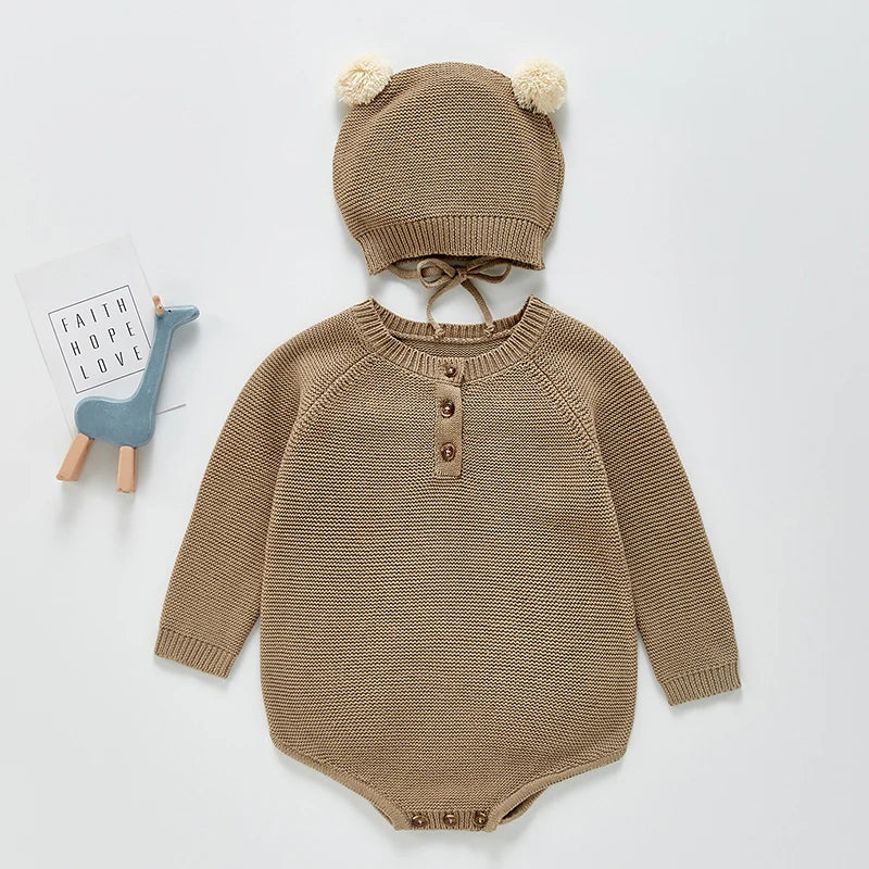 Baby Romper with Bear Ears – 2-Piece Set (Romper + Hat)