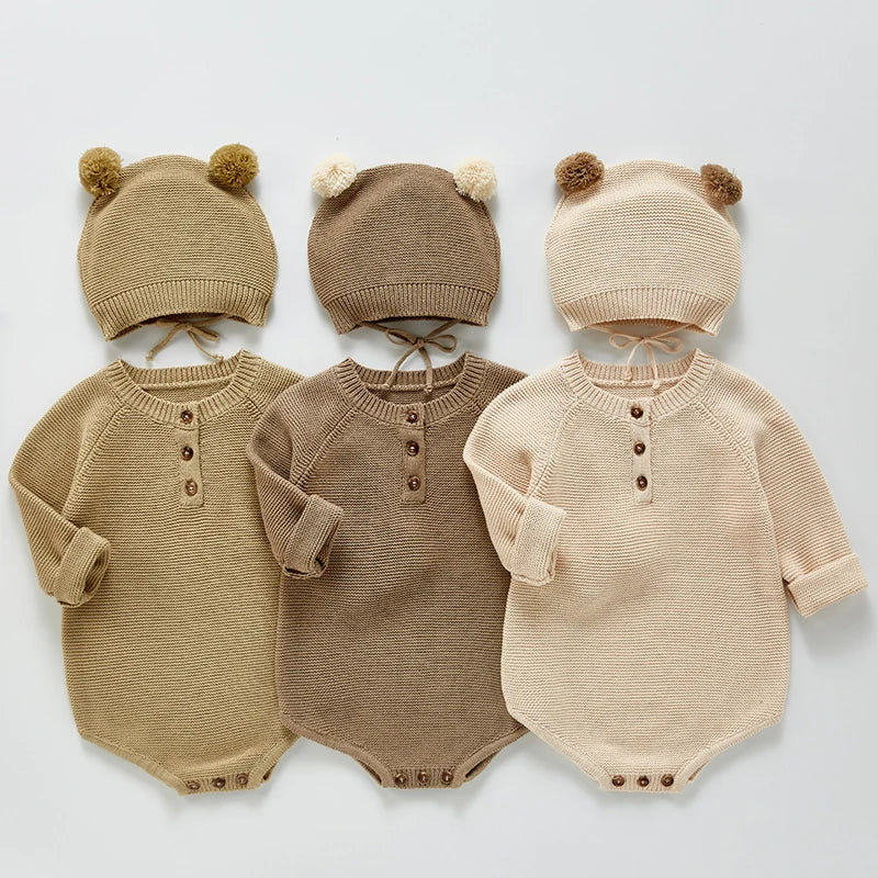 Baby Romper with Bear Ears – 2-Piece Set (Romper + Hat)