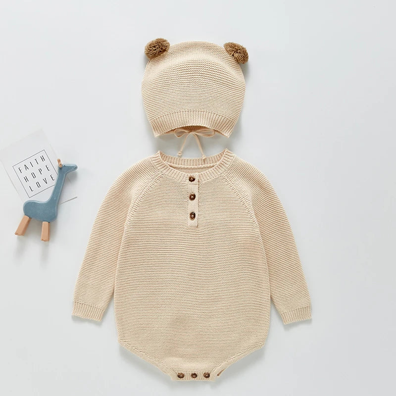Baby Romper with Bear Ears – 2-Piece Set (Romper + Hat)