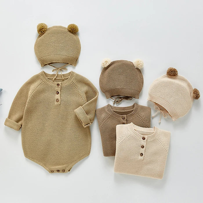 Baby Romper with Bear Ears – 2-Piece Set (Romper + Hat)