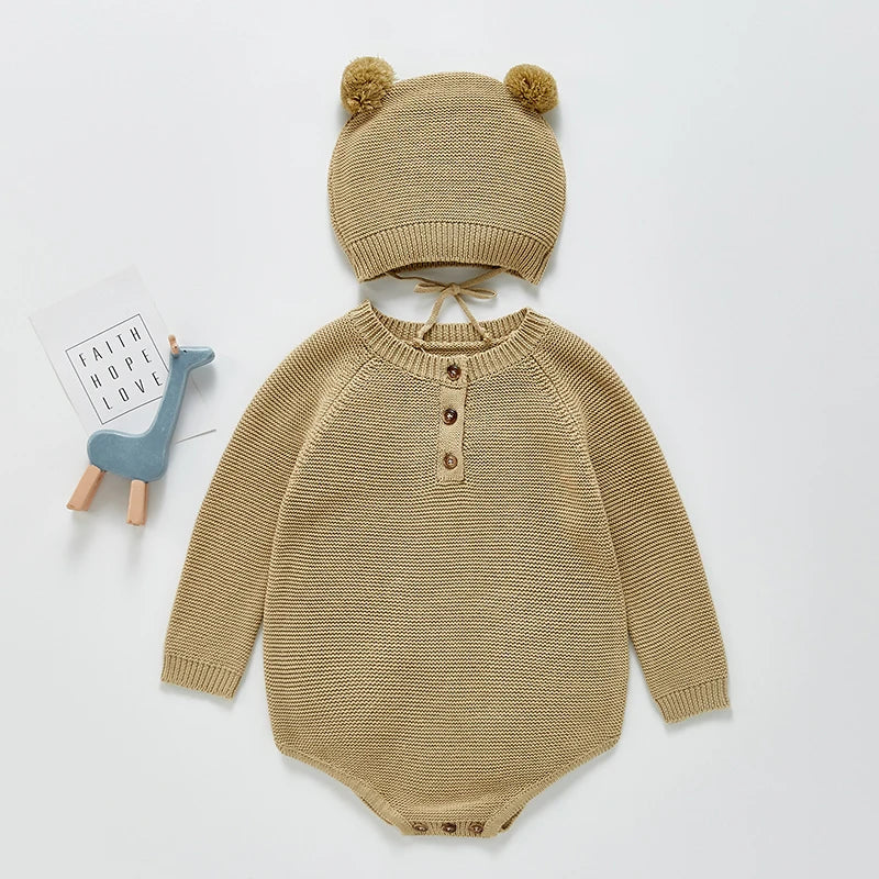 Baby Romper with Bear Ears – 2-Piece Set (Romper + Hat)