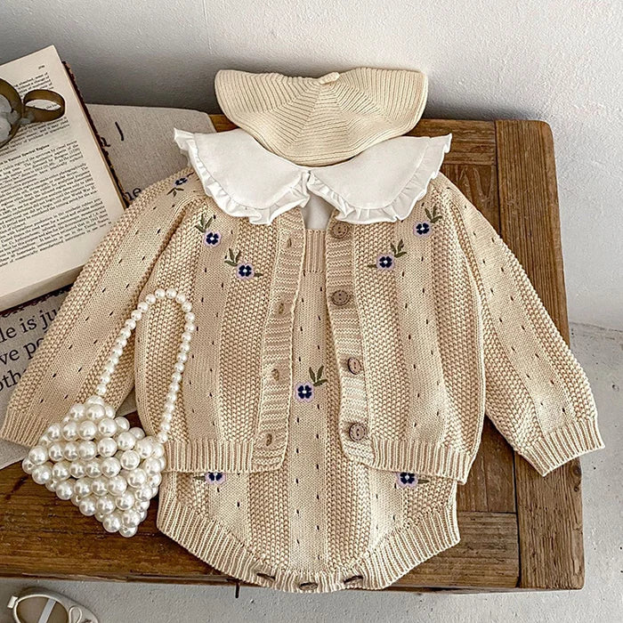 French Vintage Knit Baby Romper