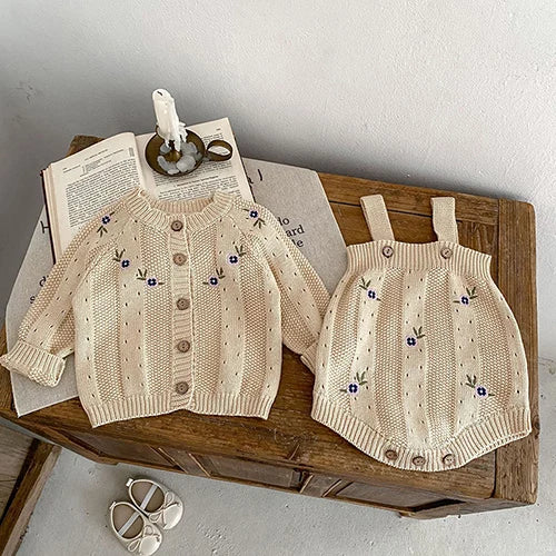 French Vintage Knit Baby Romper