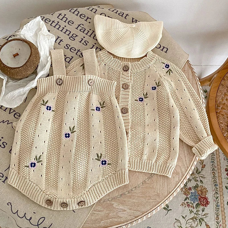French Vintage Knit Baby Romper
