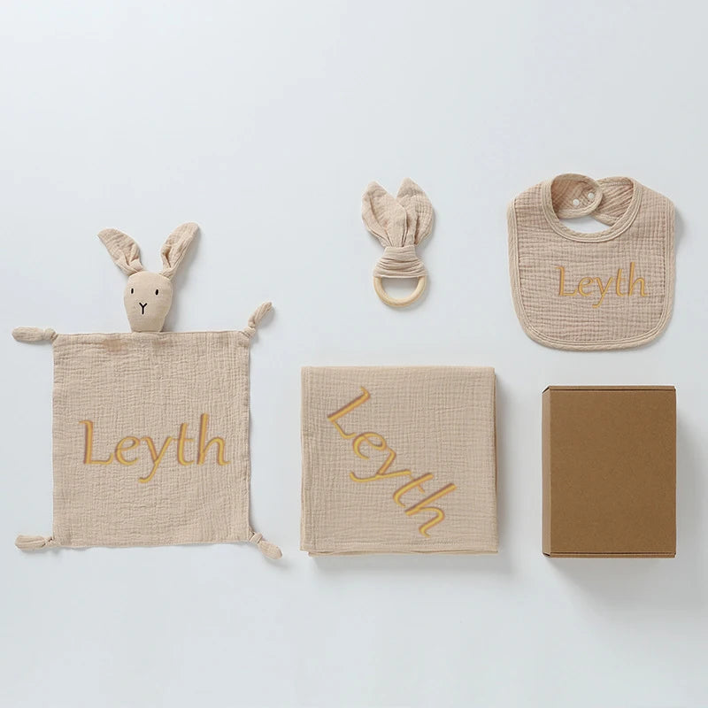 Set Personalized Name Muslin Cotton Baby Blanket 4pcs